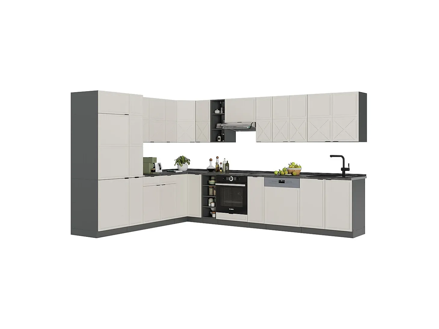 Cocina esquinera gris/beige/antracita 347x60x81.6 fame-line