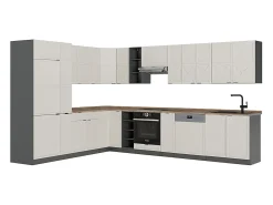 Cocina esquinera gris/beige/antracita 347x60x81.6 fame-line