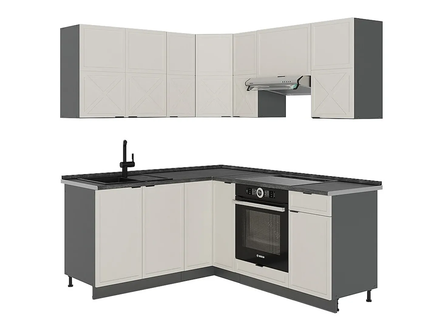 Cocina esquinera gris/beige/antracita 190x60x81.6 fame-line