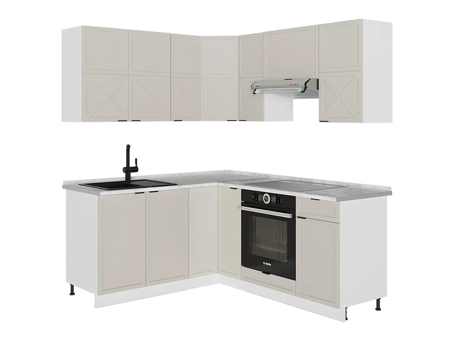 Cocina esquinera gris/beige/blanco 190x60x81.6 fame-line