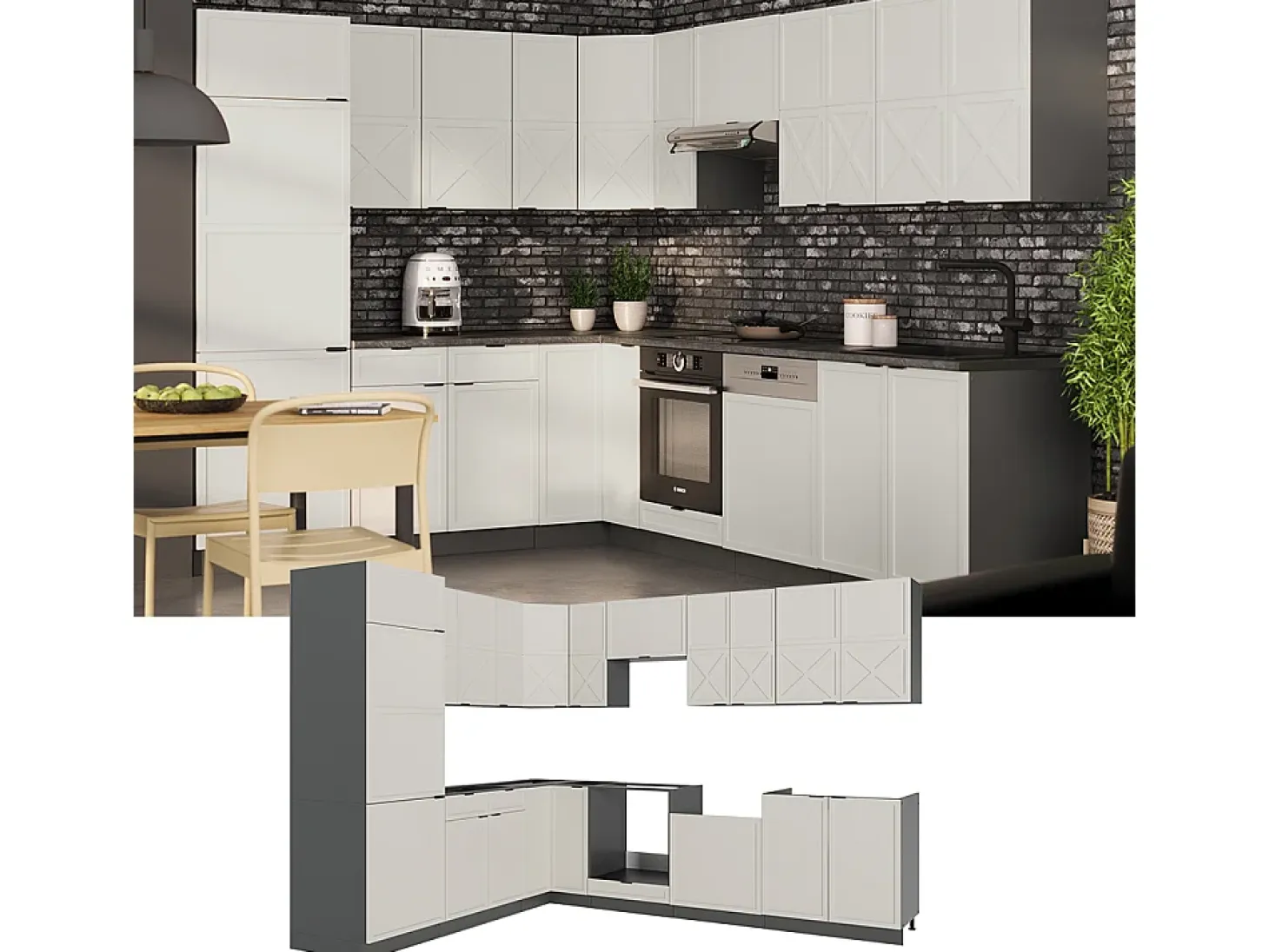 Cocina esquinera gris/beige/antracita 287x60x81.6 fame-line