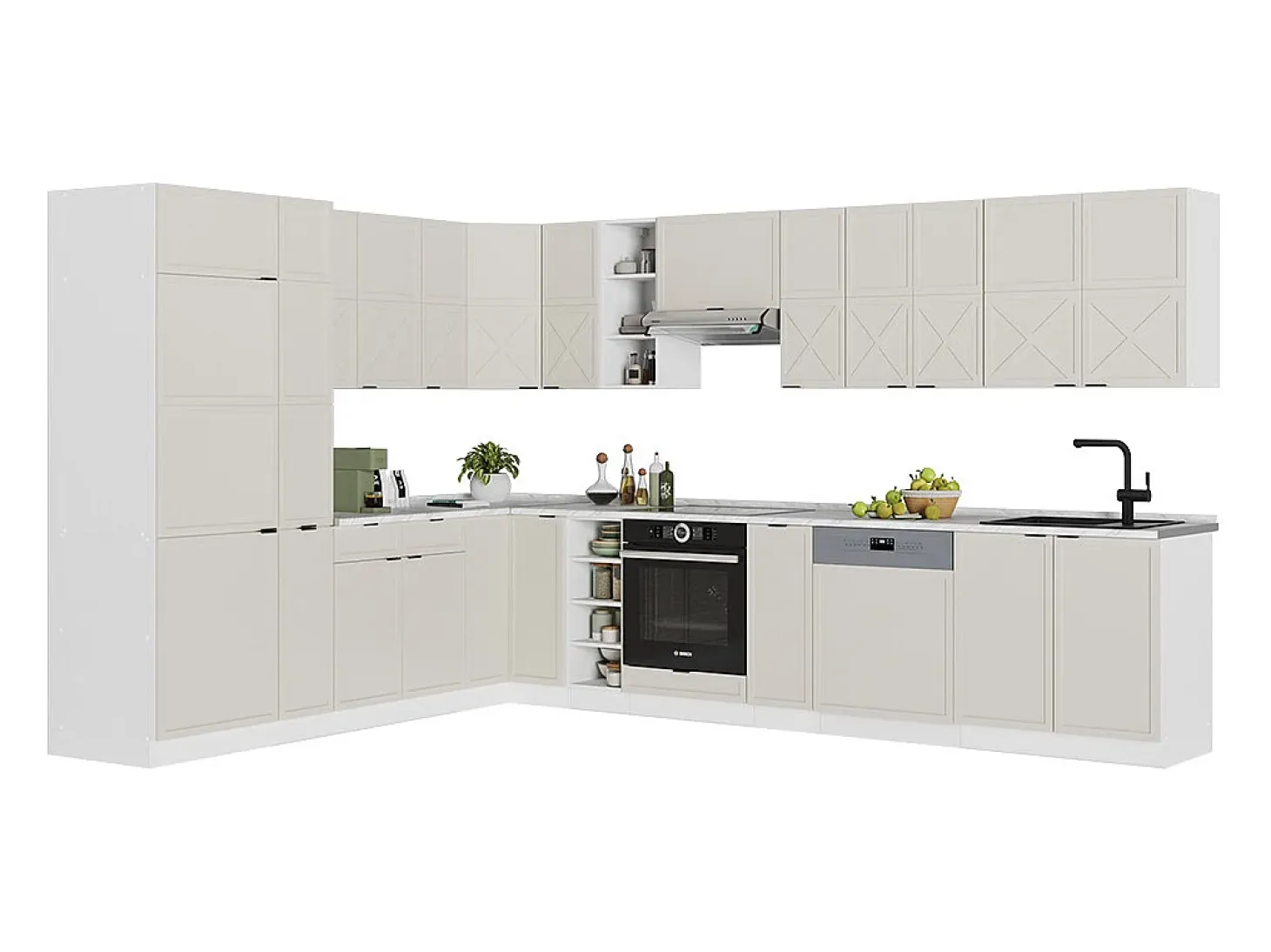Cocina esquinera gris/beige/blanco 347x46x81.6 fame-line