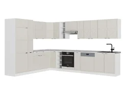 Cocina esquinera gris/beige/blanco 347x46x81.6 fame-line