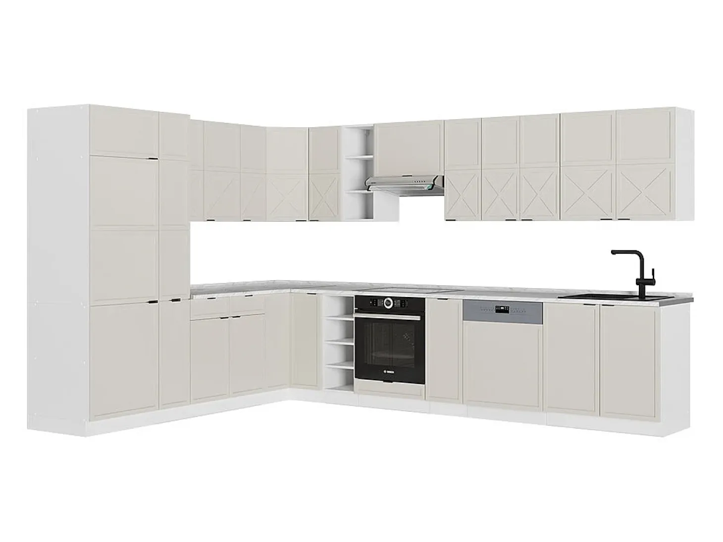 Cocina esquinera gris/beige/blanco 347x46x81.6 fame-line