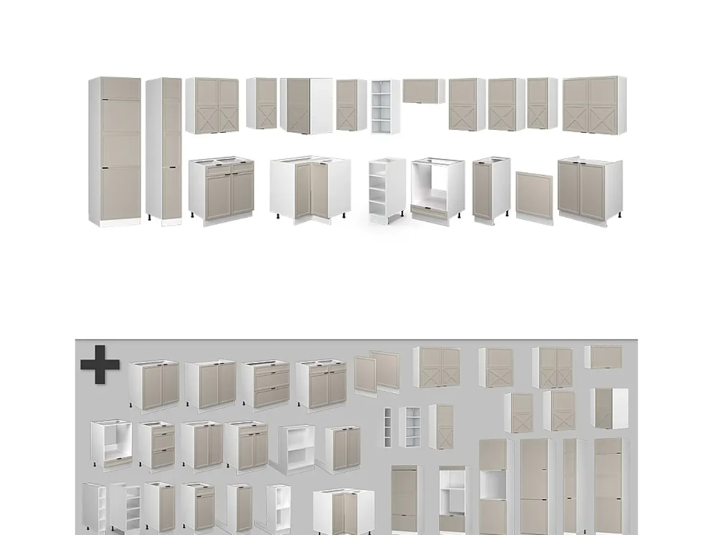 Cocina esquinera gris/beige/blanco 347x46x81.6 fame-line