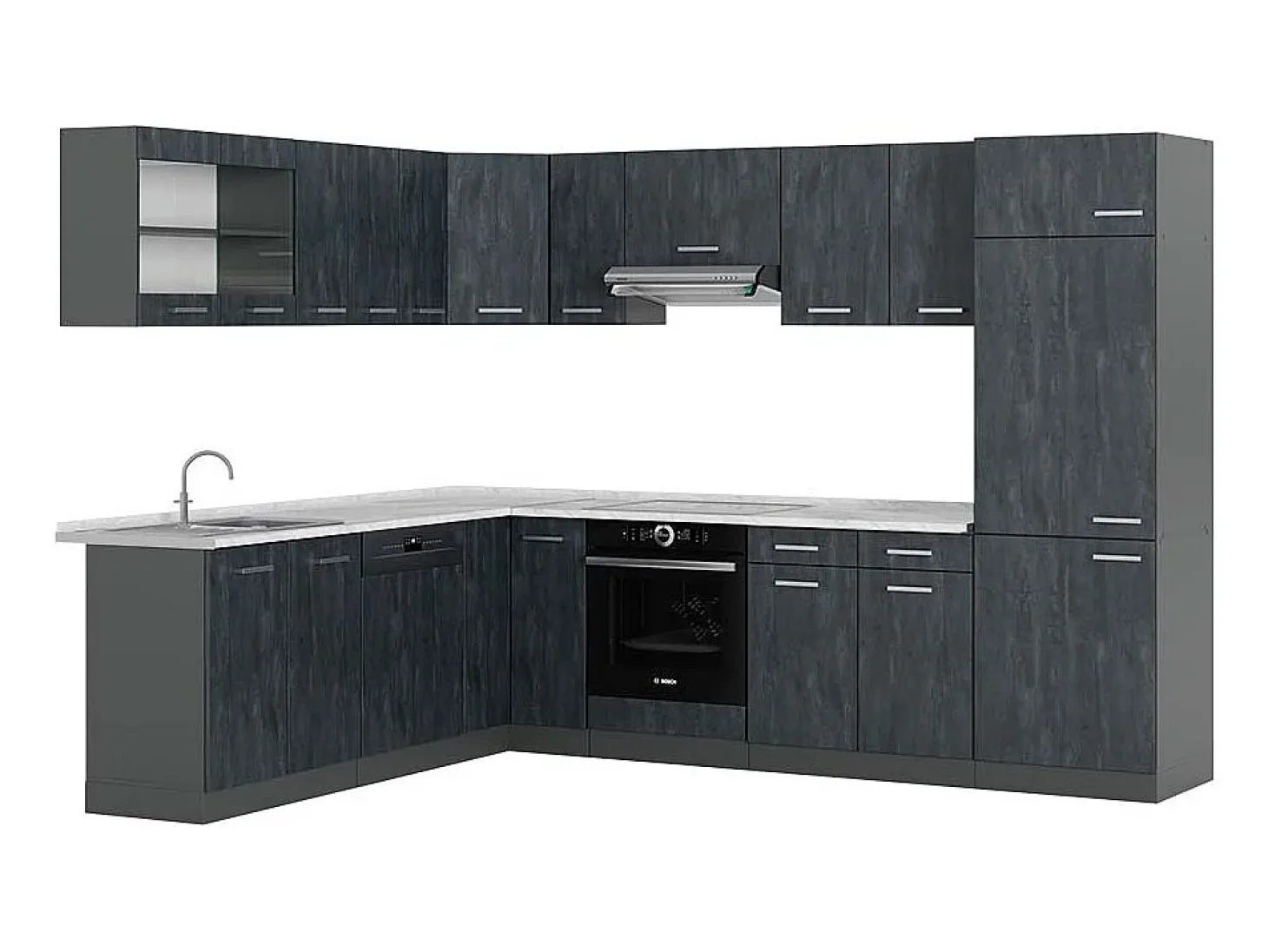 Cocina esquinera hormigón negro/antracita 287x60x81.6 r-line