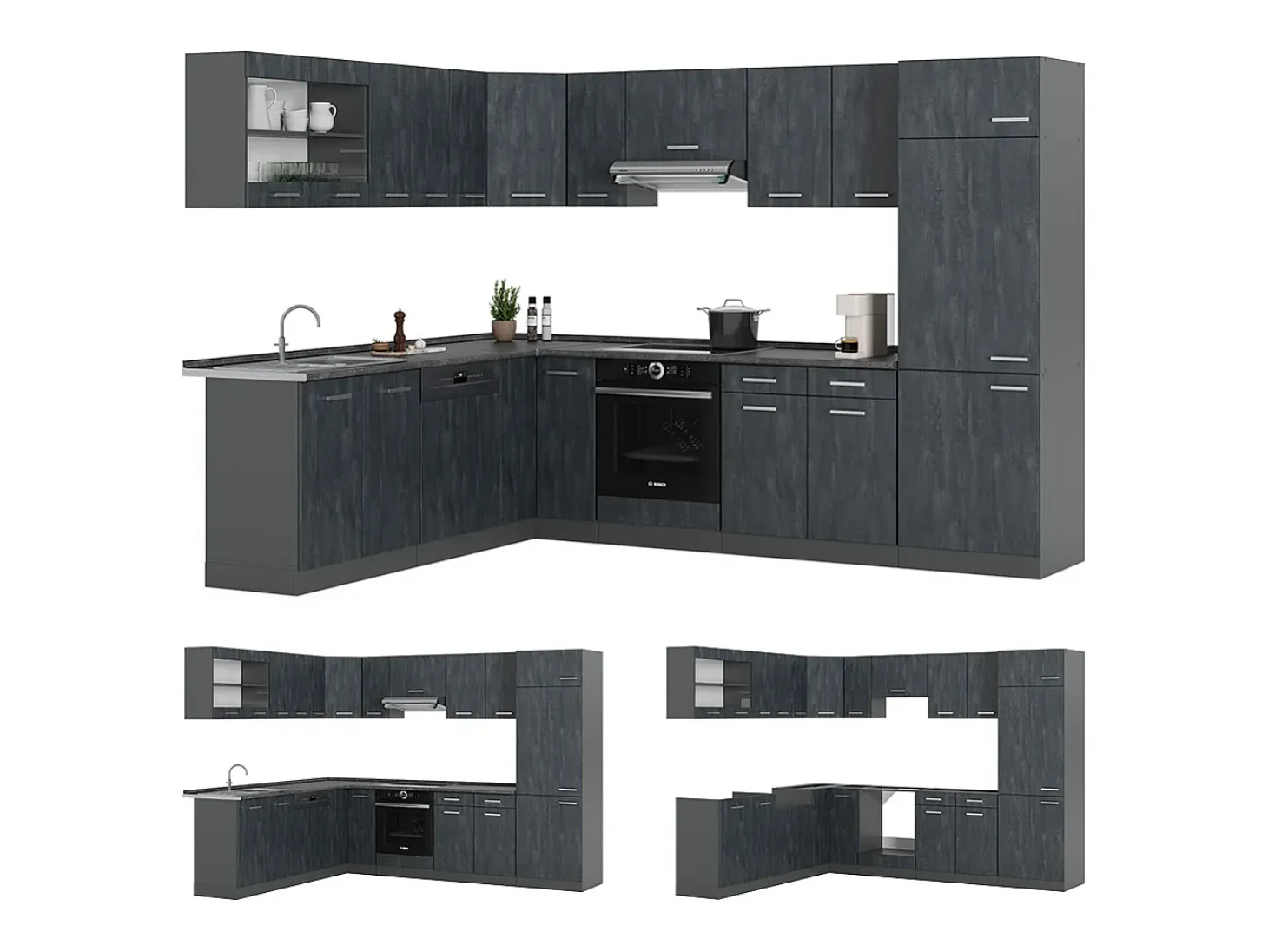 Cocina esquinera hormigón negro/antracita 287x60x81.6 r-line