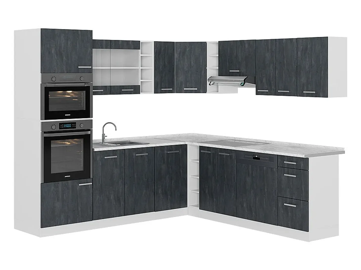 Cocina esquinera hormigón negro/blanco 247x60x81.6 r-line