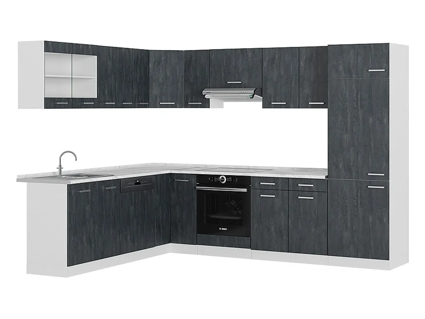 Cocina esquinera hormigón negro/blanco 287x60x81.6 r-line