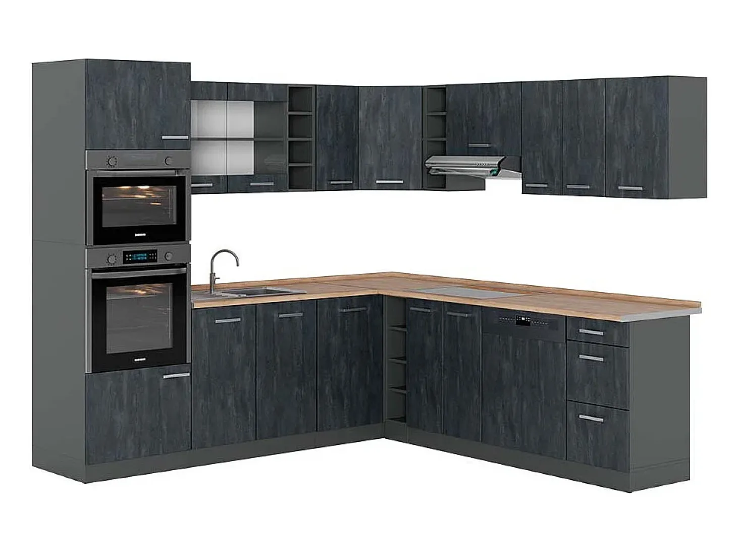 Cocina esquinera hormigón negro/antracita 247x60x81.6 r-line