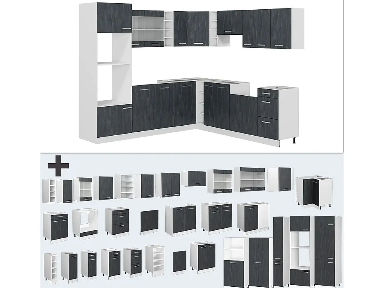 Cocina esquinera hormigón negro/blanco 247x60x81.6 r-line