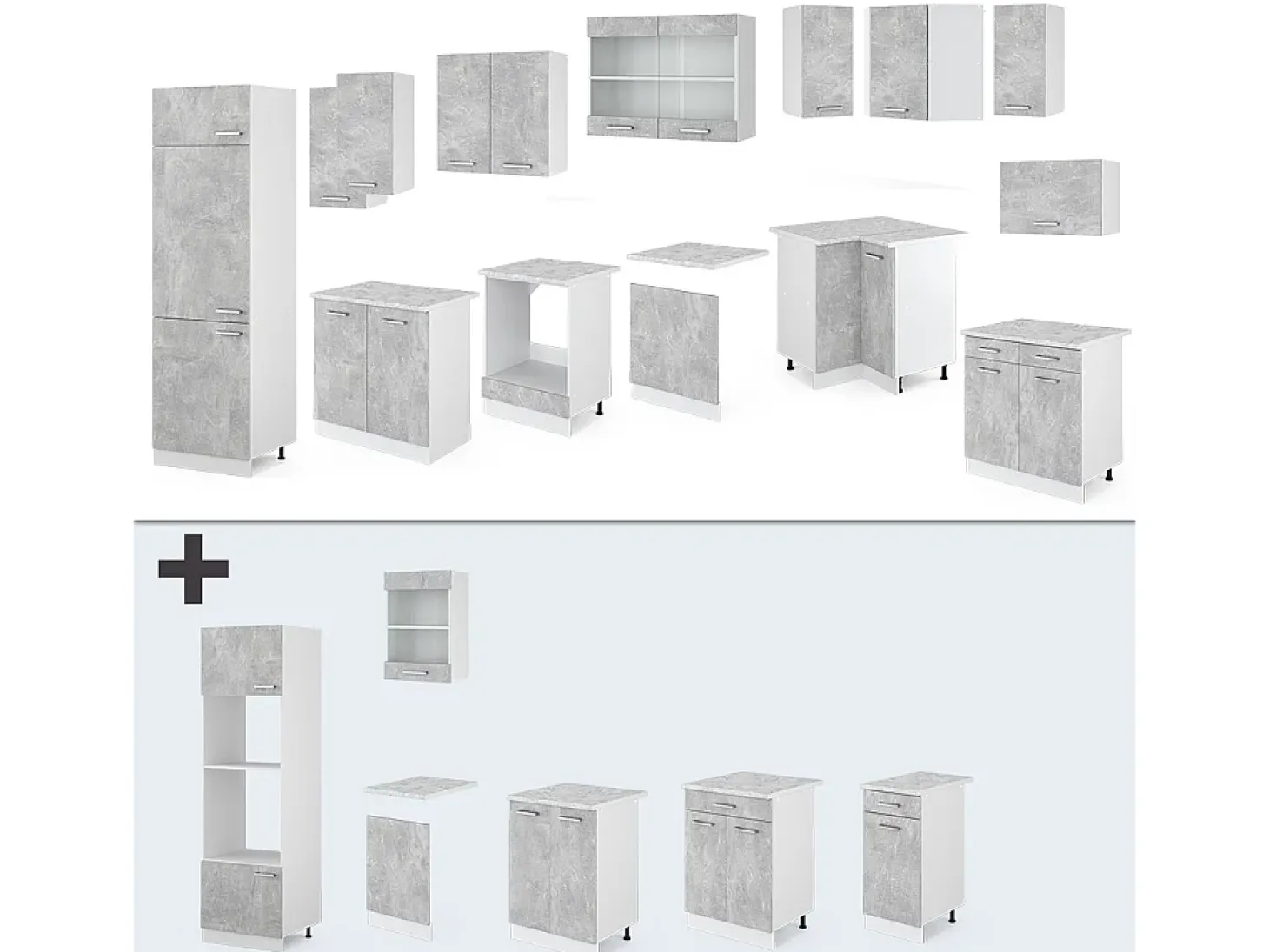 Cocina esquinera hormigón 287x60x81.6 r-line