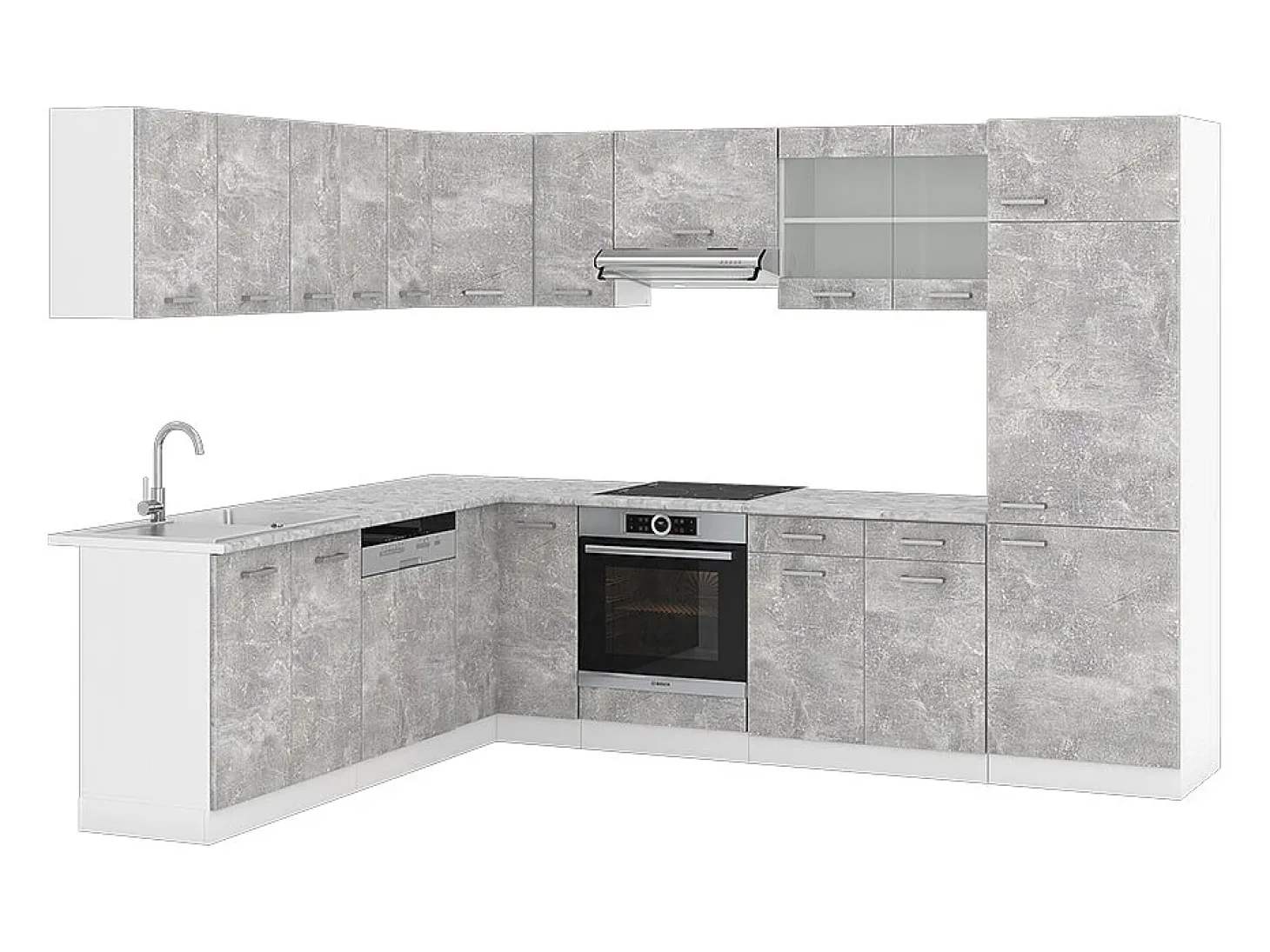 Cocina esquinera hormigón 287x60x81.6 r-line