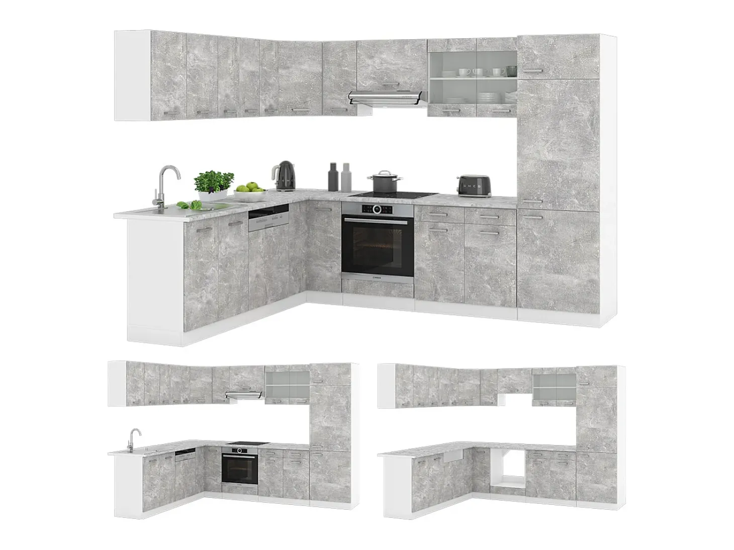 Cocina esquinera hormigón 287x60x81.6 r-line