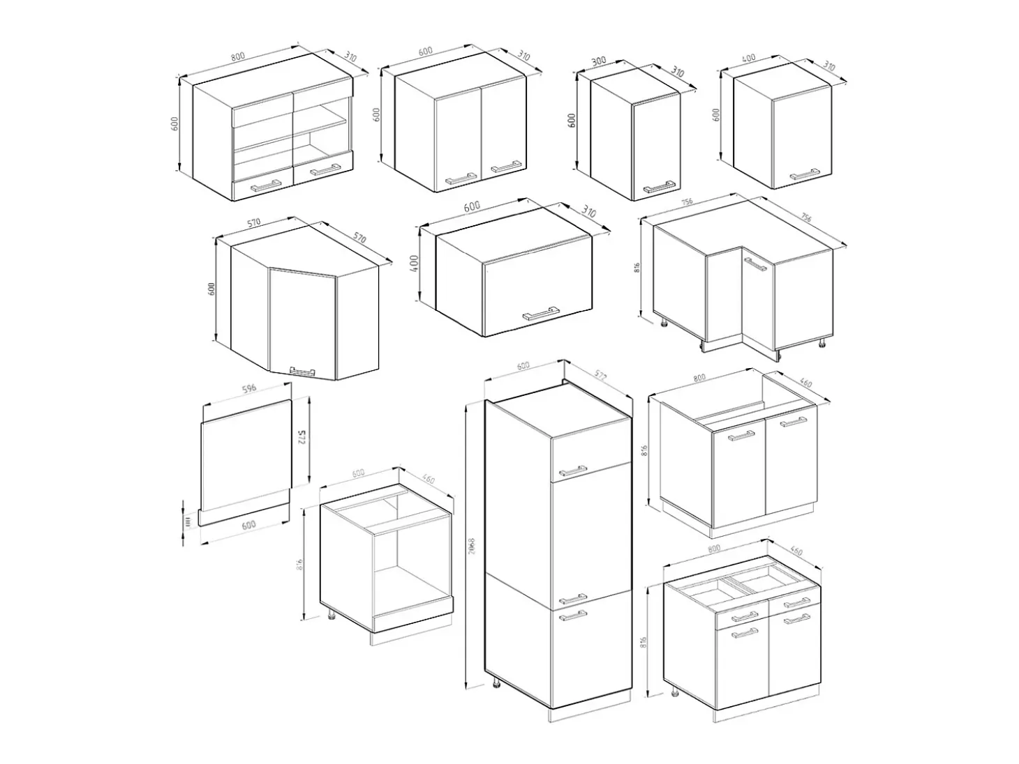 Cocina esquinera hormigón 287x60x81.6 r-line