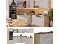 Cocina esquinera hormigón/roble dorado 247x46x81.6 r-line