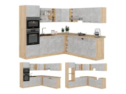 Cocina esquinera hormigón/roble dorado 247x60x81.6 r-line