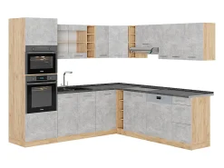 Cocina esquinera hormigón/roble dorado 247x60x81.6 r-line