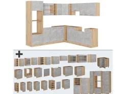 Cocina esquinera hormigón/roble dorado 247x60x81.6 r-line