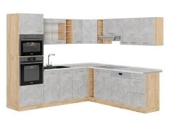 Cocina esquinera hormigón/roble dorado 247x60x81.6 r-line