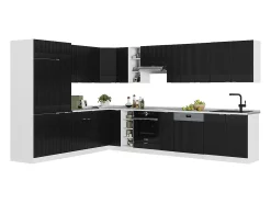 Cocina esquinera negro a rayas/blanco 347x60x81.6 fame-line