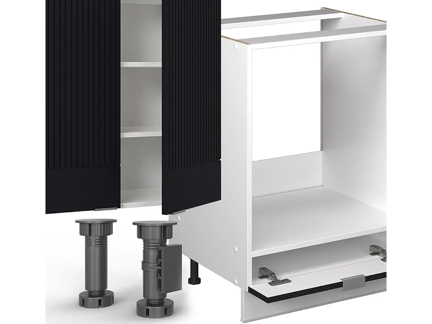 Cocina esquinera negro a rayas/blanco 347x60x81.6 fame-line