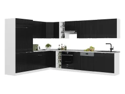 Cocina esquinera negro a rayas/blanco 347x46x81.6 fame-line