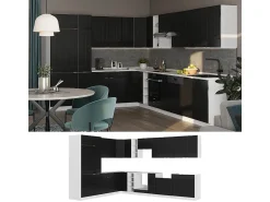 Cocina esquinera negro a rayas/blanco 347x46x81.6 fame-line