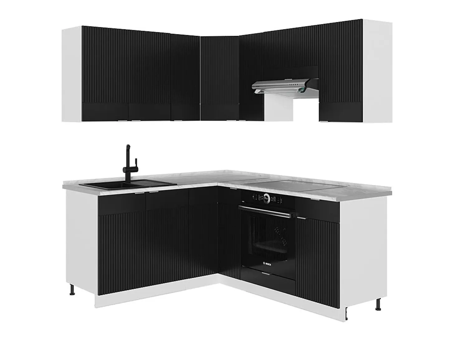 Cocina esquinera negro a rayas/blanco 190x60x81.6 fame-line