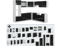 Cocina esquinera negro brillo/blanco 247x60x81.6 r-line