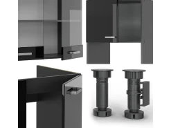 Cocina esquinera negro/antracita de alto brillo 247x60x81.6 r-line