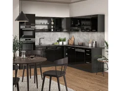 Cocina esquinera negro/antracita de alto brillo 247x60x81.6 r-line