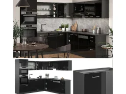 Cocina esquinera negro/antracita de alto brillo 247x60x81.6 r-line