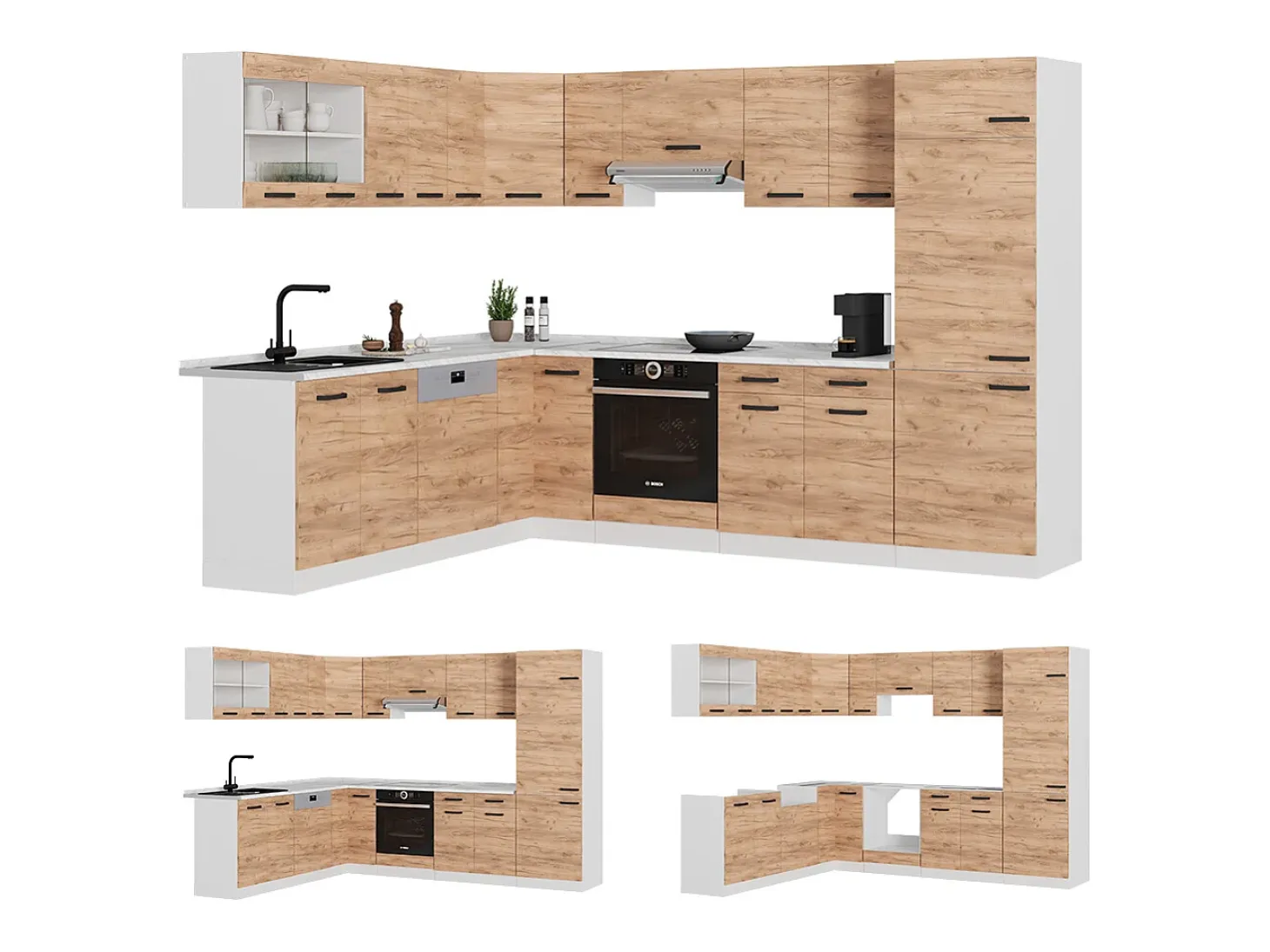 Cocina esquinera oro potencia roble/blanco 287x60x81.6 r-line