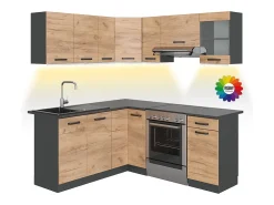 Cocina esquinera oro power roble/antracita 187x60x81.6 rick