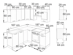 Cocina esquinera oro power roble/antracita 187x60x81.6 rick