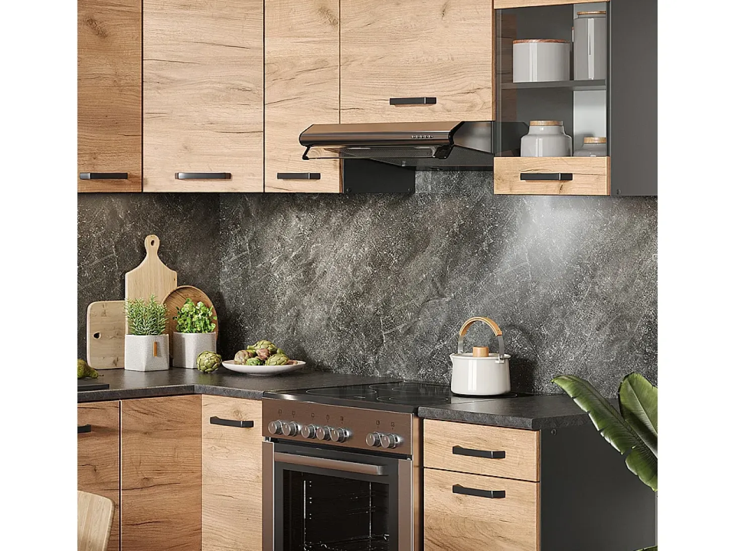 Cocina esquinera oro power roble/antracita 187x60x81.6 rick