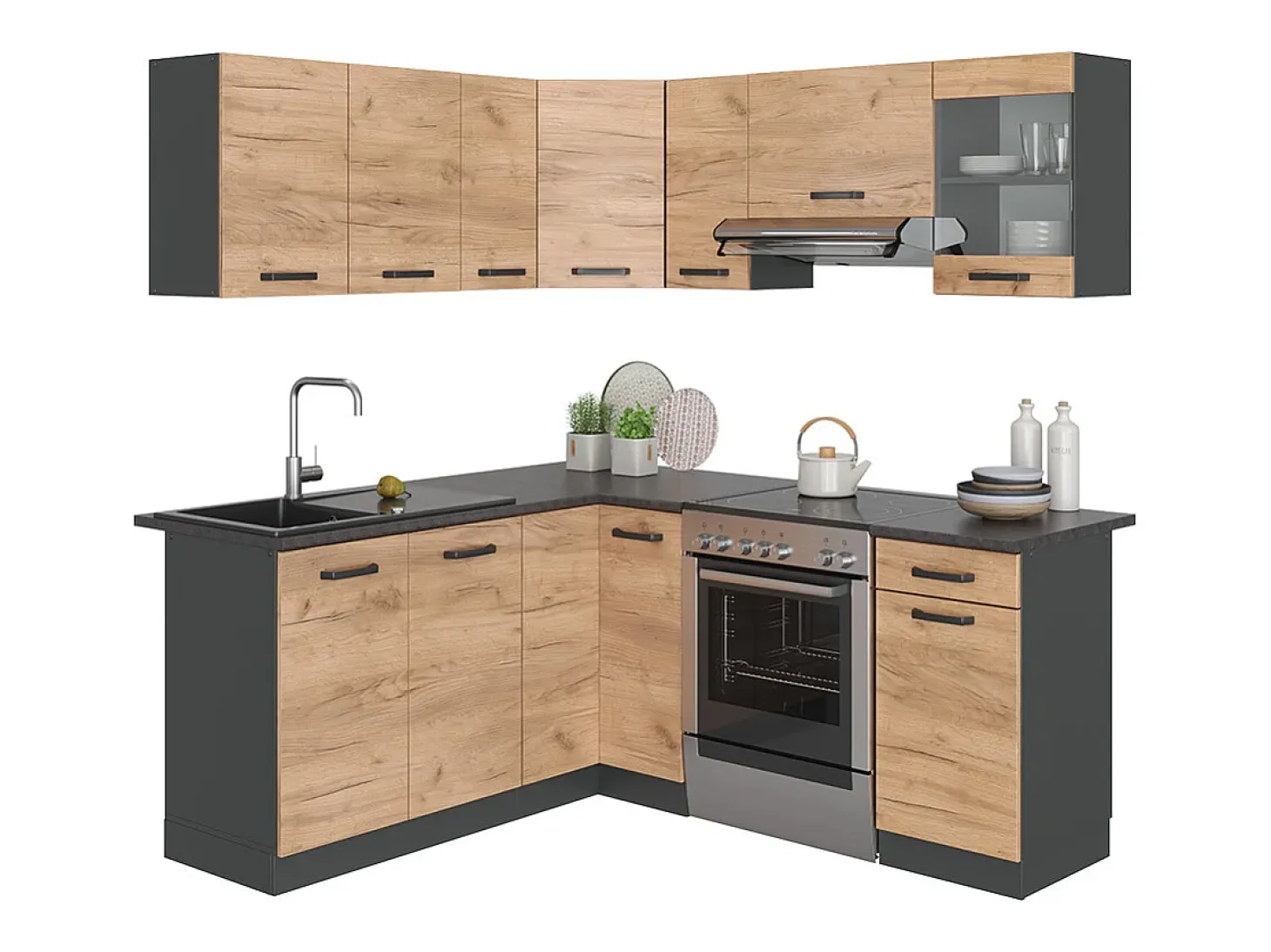Cocina esquinera oro power roble/antracita 187x60x81.6 rick