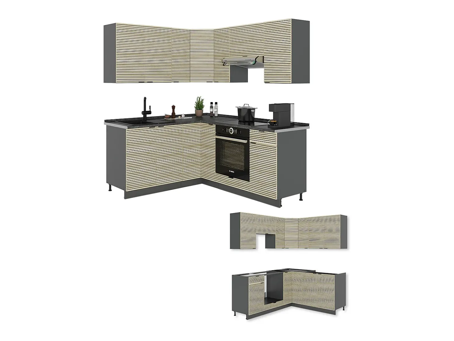 Cocina esquinera panel de roble/antracita 190x60x81.6 fame-line