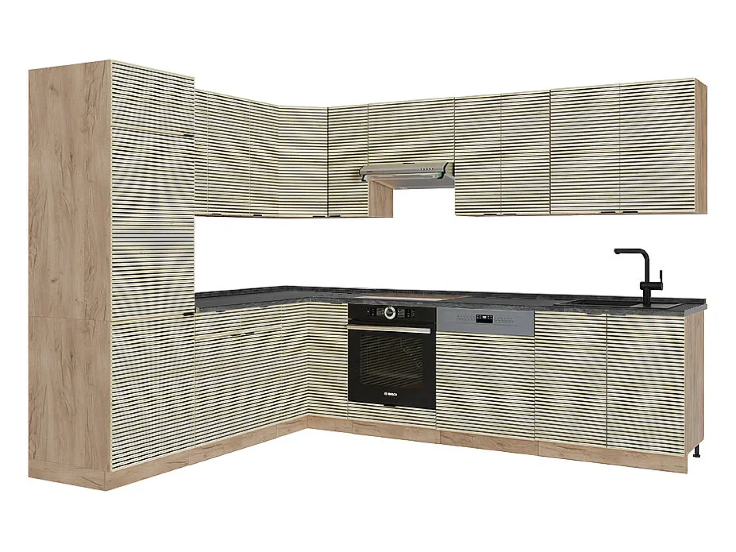 Cocina esquinera panel de roble/roble goldkraft 227x60x81.6 fame-line