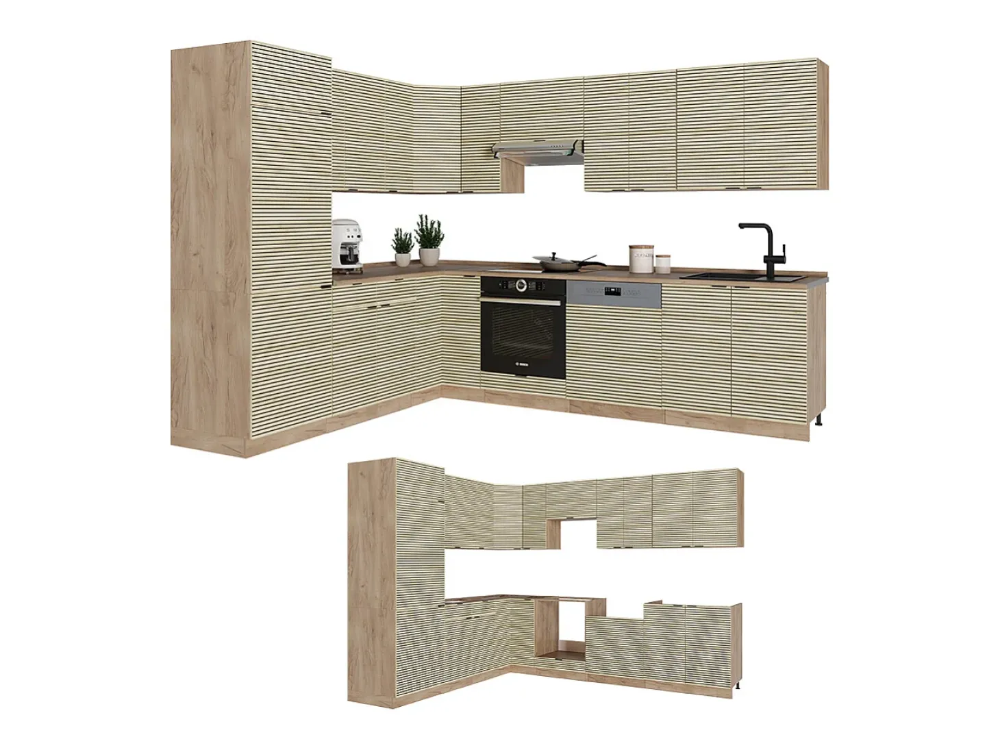 Cocina esquinera panel de roble/roble goldkraft 227x60x81.6 fame-line