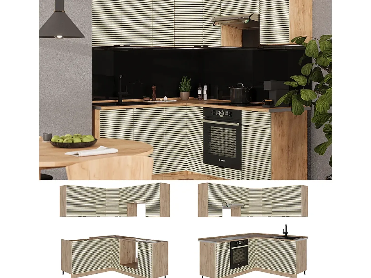 Cocina esquinera panel de roble/roble goldkraft 190x46x81.6 fame-line