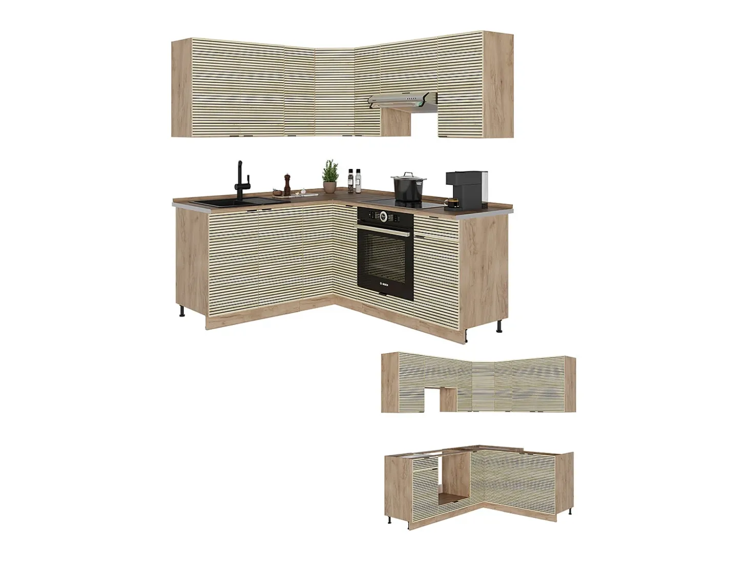 Cocina esquinera panel de roble/roble goldkraft 190x46x81.6 fame-line