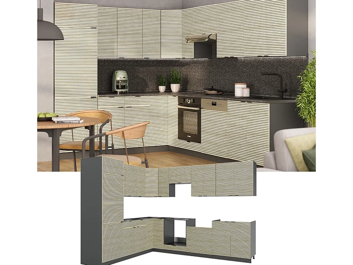 Cocina esquinera panel de roble/antracita 287x46x81.6 fame-line