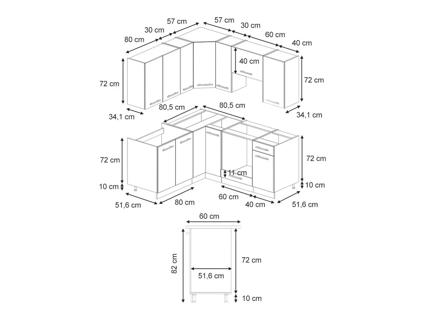 Cocina esquinera panel de roble/antracita 190x60x81.6 fame-line