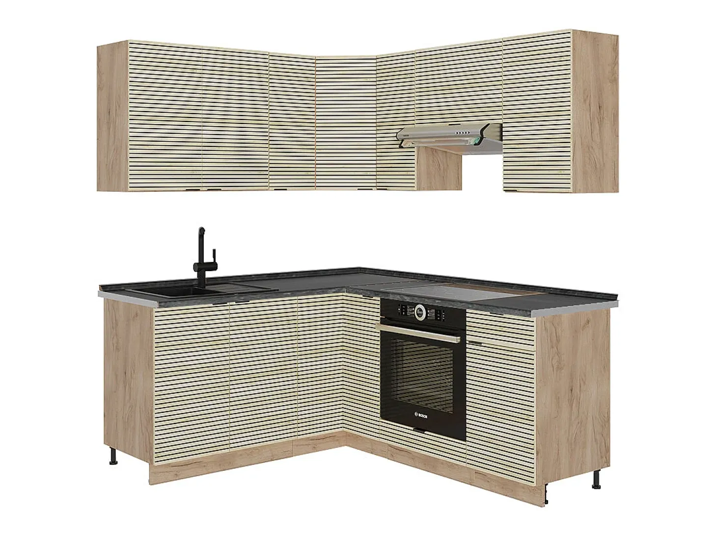 Cocina esquinera panel de roble/roble goldkraft 190x60x81.6 fame-line