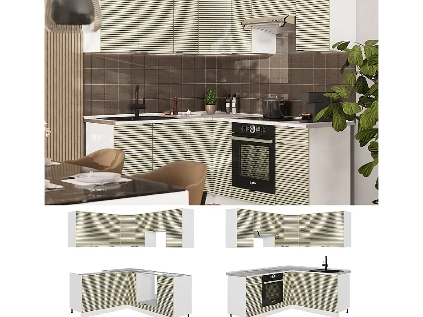 Cocina esquinera panel roble/blanco 190x46x81.6 fame-line