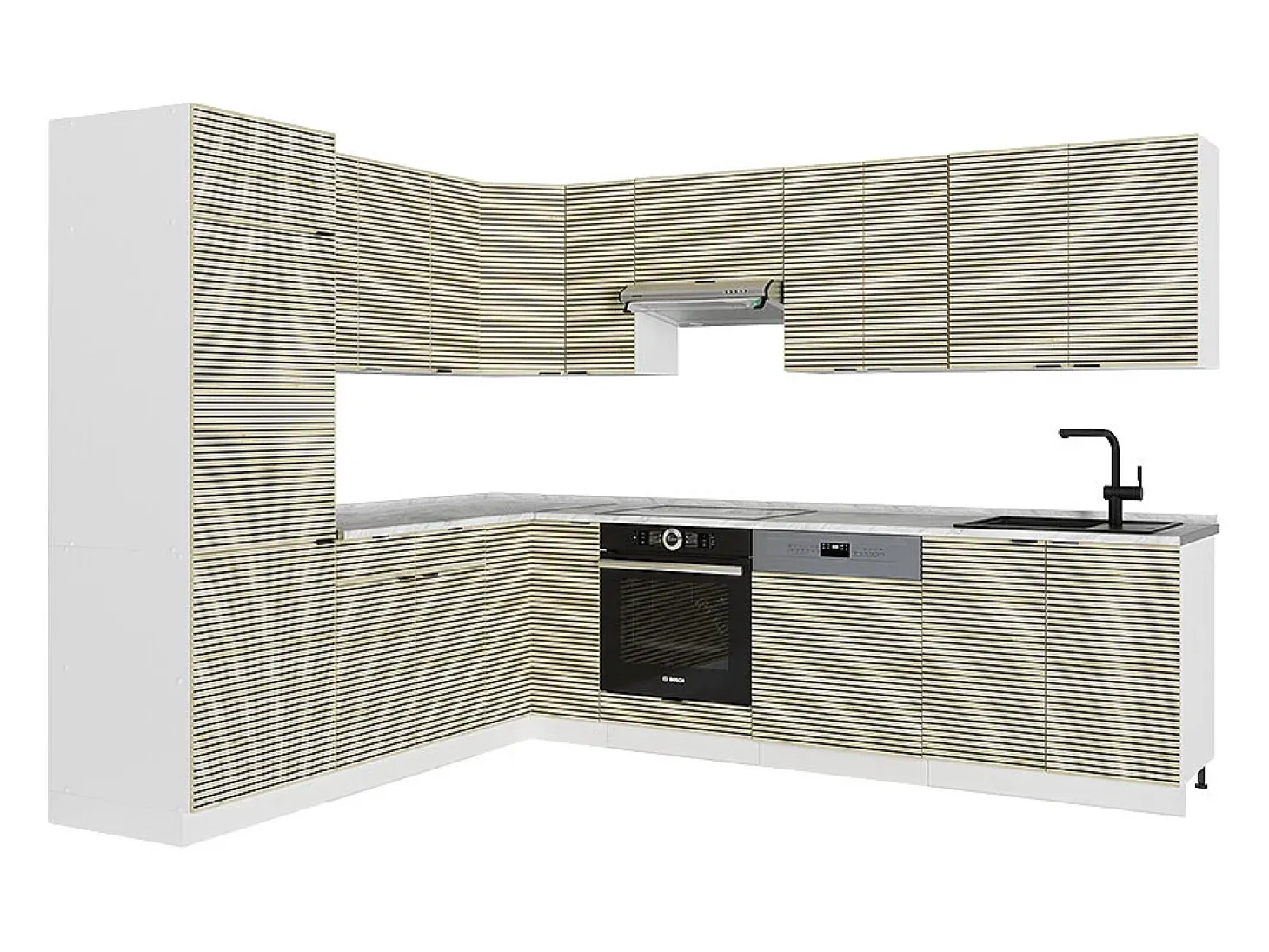 Cocina esquinera panel roble/blanco 287x60x81.6 fame-line
