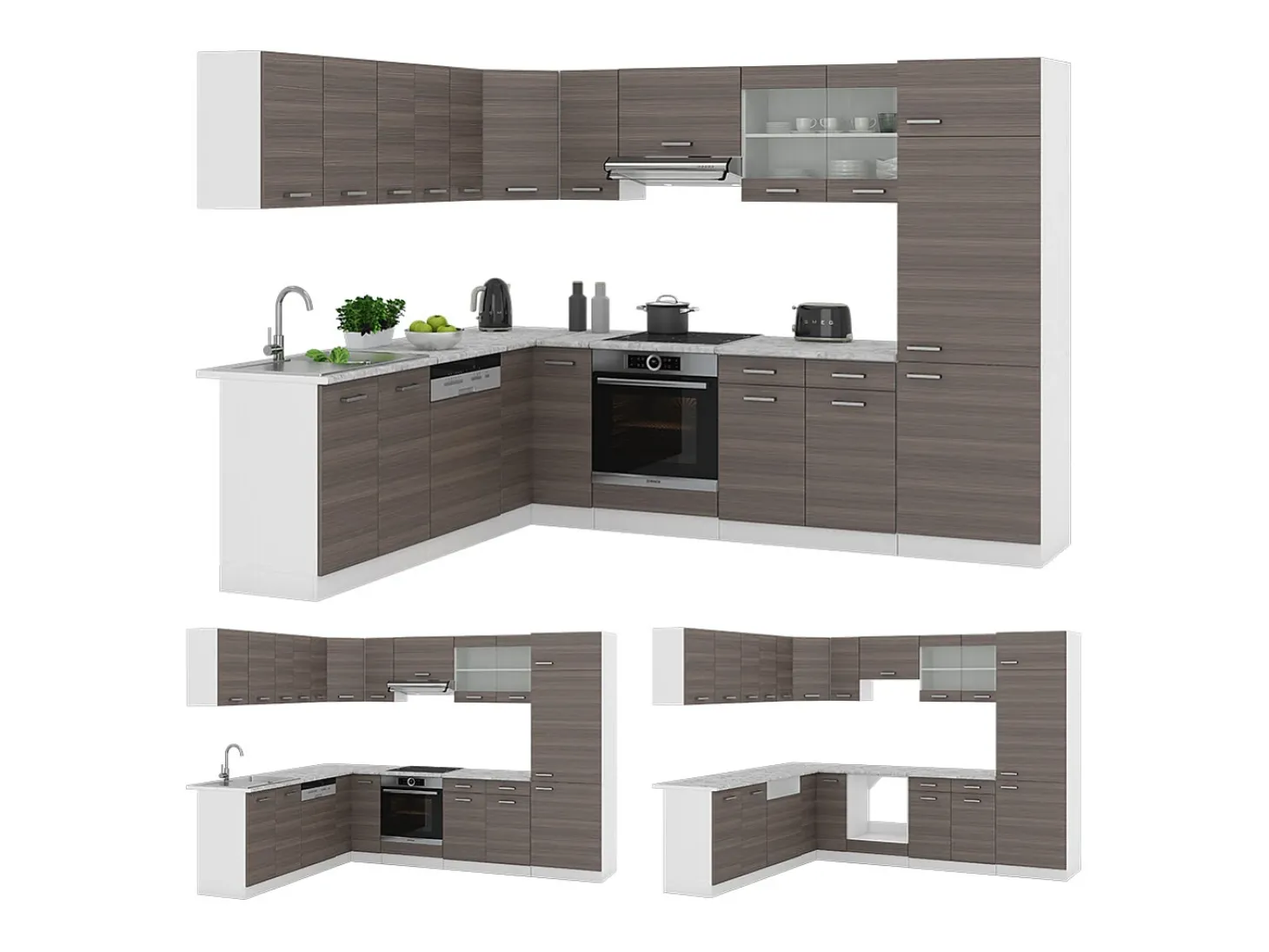 Cocina esquinera precioso gris/blanco 287x46x81.6 r-line