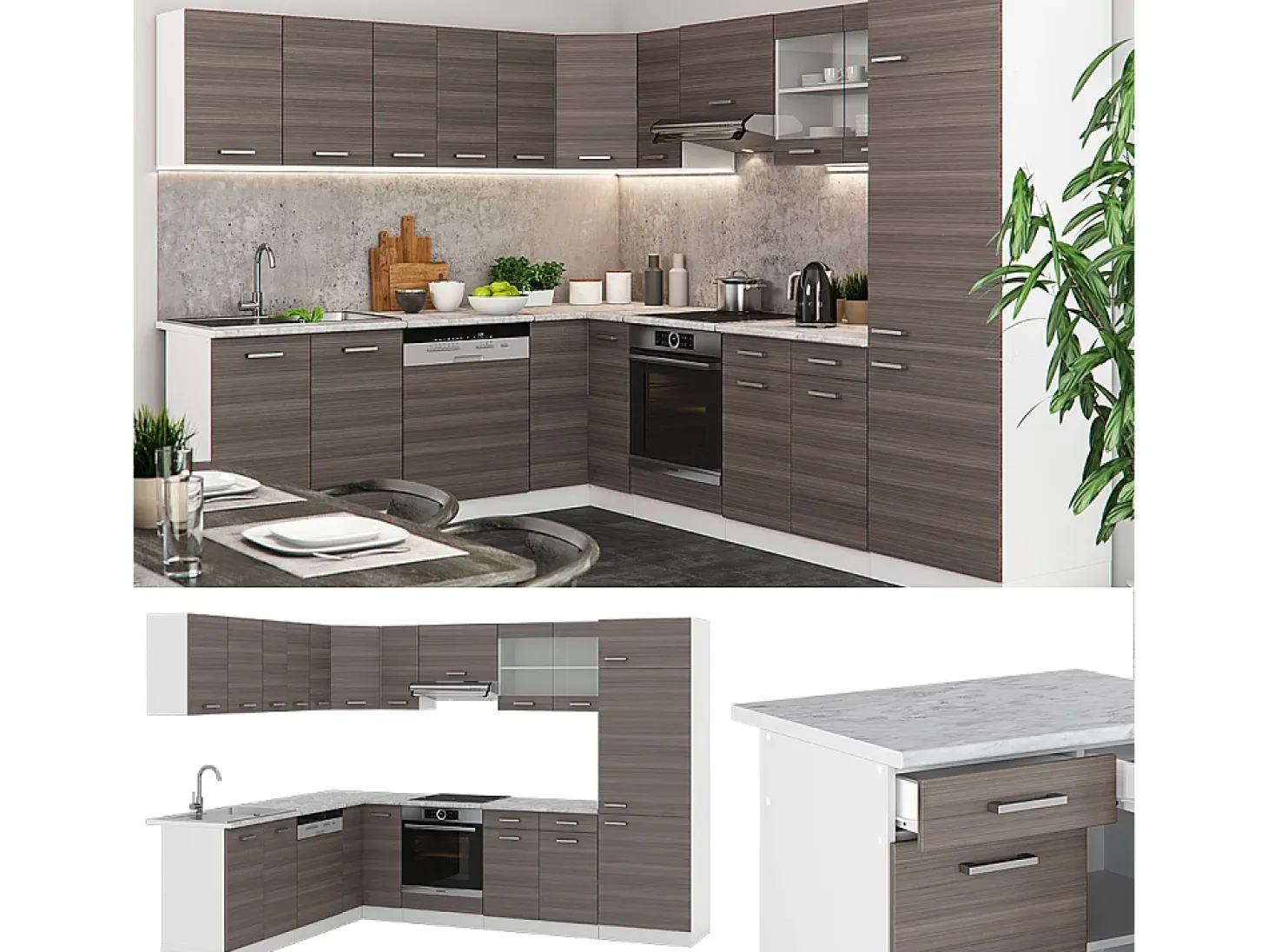 Cocina esquinera precioso gris/blanco 287x46x81.6 r-line